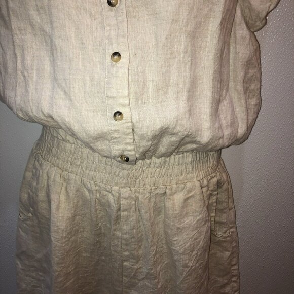 Grade & Gather Ruffle Sleeves 100% Linen Romper Button Up Top Medium - Picture 5 of 10